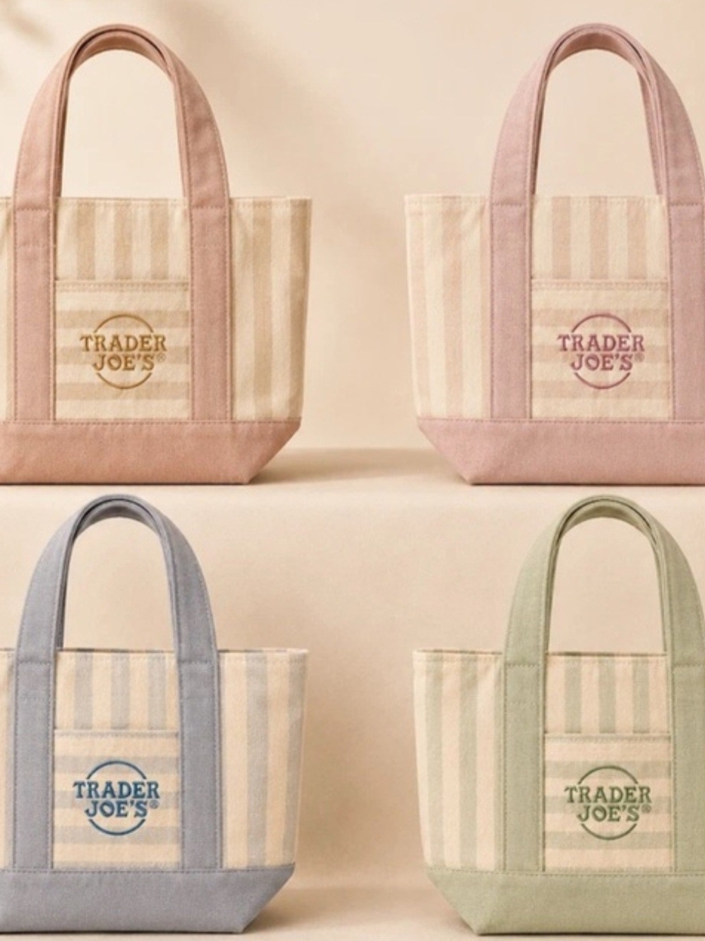 Striped Canvas Tote - Pink, Blue, Green, Cream Options